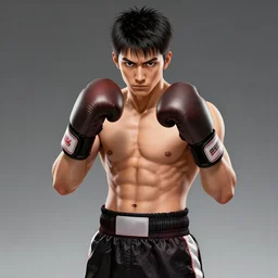 demon boxing hero , short hair,worn pants,boxing glove made by Yusuke Murata,Tomohiro Shimoguchi, ArtStation, manga style,centered,highly detailed face,CGSociety