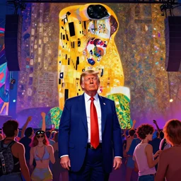 donald trump at a rave concert, trending on artstation, photorealism, vibrant colors, digital art, in the style of harumi hironaka, gustav klimt, egon schiele, coby whitmore, david bates, monet, lisa frank, picasso, octane render.