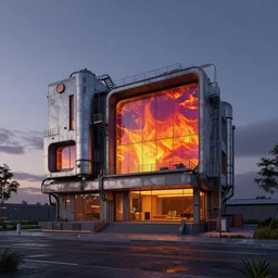 a beautiful ultradetailed render of industrial architecture single family detached house by lee madgwick, cyberpunk jupiter gem at night thermal vision sunlight at dusk futuristic cgsociety crystal at dawn, archdaily, wallpaper, highly detailed, trending on artstation.