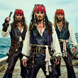 Pirates on the open sea, dressed as punk rockers