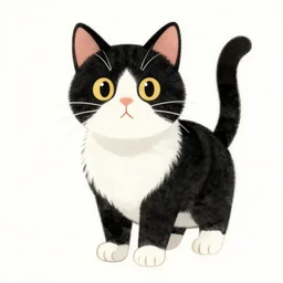 a black and white rowdy cat in the style of monkey island watercolors by blerp