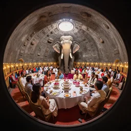 elephanta at tea party, fulldome, 3 6 0 degree fisheye dome format, 4 k,