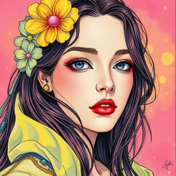 radioactive. beautiful, realistic portrait illustration by mucha and kuvshinov and bilibin. synthwave watercolor, thick linings, manga