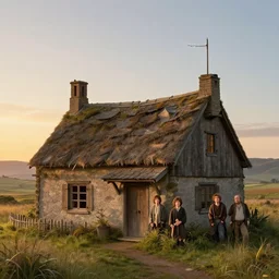 portrait of frodo's house at sun rise, by dan mumford, moebius, yukito kishiro, barclay shaw, karol bak, jean baptiste monge, high quality, high resolution, smooth 8 k octane rendered with volumetric cinematic dramatic light rutkowsky