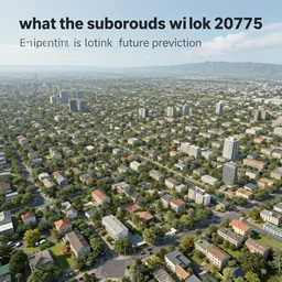 what the suburbs will look like in the year 2 0 7 5, scientific future prediction, artists depiction of an accurate future in the 2 0 7 0 s, ai comprehension and guess of the upcoming reality
