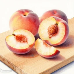 drawing of sliced peaches on a cutting board by nicolas delort