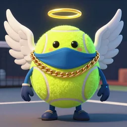 a tennis ball monster with angel halo and wings, golden chain necklace, balaclava, tennis ball,colorful, digital art, fantasy, magic, trending on artstation, ultra detailed, professional illustration by Basil Gogos