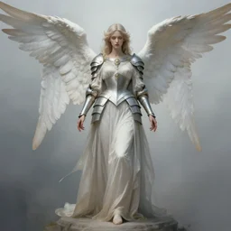 an infinitely detailed portrait of a frail and pale female peace angel fully clothed. elegant clothes full - body, beautiful! scenery art!! coherent! by wlop & murata range, by ilya kuvshinov. victorian armor. artstation!! / pixiv!! elegantly armored angel portrait full - body, dreamy art