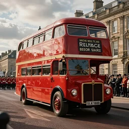 The British armed forces parade in the magical mystery tour bus news footage