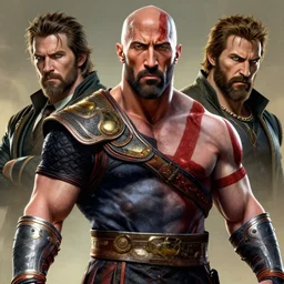a highly detailed beautiful portrait of dwayne johnson as kratos, by gregory manchess, james gurney, james jean