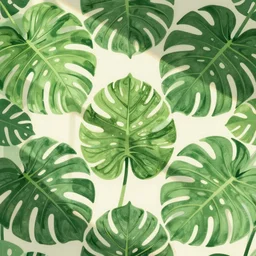 symmetry, repeating pattern seamless. monstera, hand drawn, green, flat color, minimalistic, leaf design, wall paper