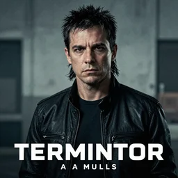 Terminator with a mullet documentary style detailed high res poster