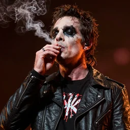 a photo of a man smoking weed at a slipknot concert