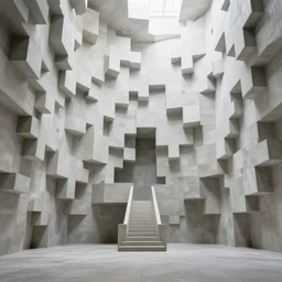 massive, geometric, puzzle-like room, stairs leading to nowhere