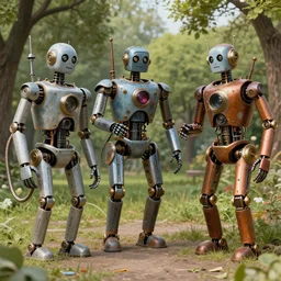 steampunk robots enjoying themselves at a park by otto dix and greg rutkowski and artgerm