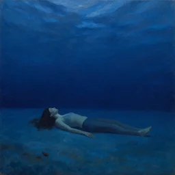a dark deep blue underwater calm relaxing oil painting