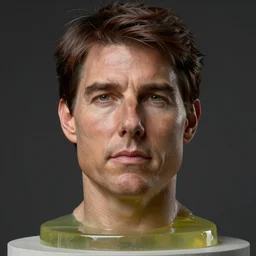 studio photograph of hyperrealistic accurate portrait sculpture of tom cruise, beautiful symmetrical!! face accurate face detailed face realistic proportions, made of transparent lime jello on a pedestal by ron mueck and matthew barney and greg rutkowski, hyperrealism cinematic lighting shocking detail 8 k