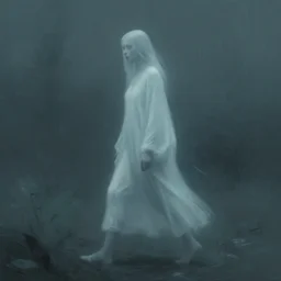 a ghostly women walking alone in the style of seb mckinnon