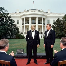 a vintage color kodachrome photograph of cthulhu in a tuxedo at a fundraising in the white house with jfk in 1 9 6 3