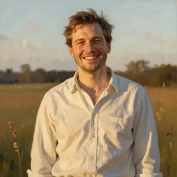happy John Hamm in golden evening light painted by Sargent