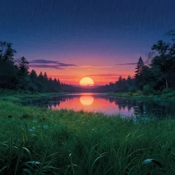 reclaimed by nature by b. v. doshi, fantasy nightvision vaporwave nature at dusk studio ghibli sunset landscape lake bladerunner 2 0 4 9 fisheye made of glass meadow nightsky rainforest morning sun otherworldly at night, archdaily, wallpaper, highly detailed, trending on artstation.