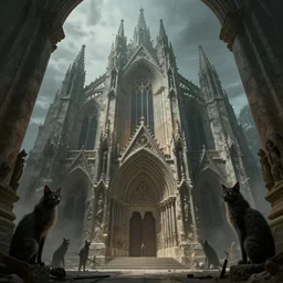 concept art of ancient cathedral of forgotten cat people, national geographic, high fantasy, strong perspective, sacred perfect lighting,
