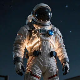 Space jacket glowing in the night sky, concept art, photorealistic, hyperrealistic, photogenic, cinematic, detailed