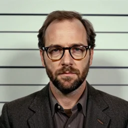 1970s of Mugshot Portrait of Bryan Cranston with glasses and no beard and a receding hairline, dressed in 1970s menswear, taken in the 1970s, photo taken on a 1970s polaroid camera, grainy, real life, hyperrealistic, ultra realistic, realistic, highly detailed, epic, HD quality, 8k resolution, body and headshot, film still, front facing, front view, headshot and bodyshot, detailed face, very detailed face