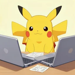 Pikachu tries to pay taxes using an old laptop