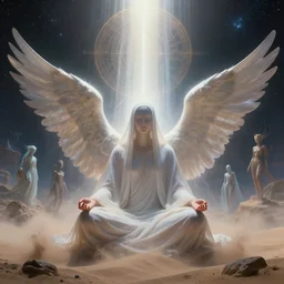 elven angel meditating in space, halo, light shafts, wisps, sandstorm, light diffusion, godly, ascending, by moebius, digital art, beautiful, sacred, holy, surreal, fantasy art, oasis, by durer, durer, fairies, surreal alien kingdom, ancient civilization, alien language, space civlization, dmt entity, machine elf, machine elves, 4d, advanced civilization, anunaki, sacred geometry, pretty face, starscape, shrouded figure, obscured face, smooth, visionary art, energy, by peter morhbacher