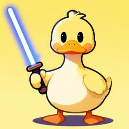 portrait of a dictator duck looking with light saber, flat art, trending on artstation, award winning, vivid colours, cartoon, clear, detailed
