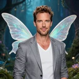 candid portrait neil patrick harris with fairy wings in a fantasy background
