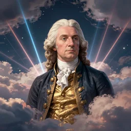 “ unreal engine 5 render of a founding father with the declaration of independence with lasers coming out of the clouds, digital art ”