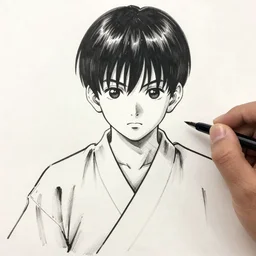 go nagai ishikawa ken style manga hero boy portrait detailed ink drawing hd key visual official media with touch of frank Miller Alex Ross ito junji giger style
