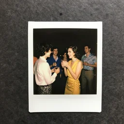 a polaroid photo of an 8 0 s party after dark