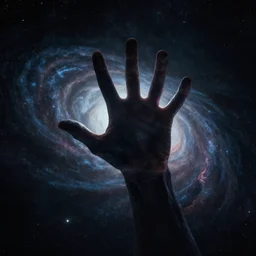 Hand of the primordial darkness reaching into the universe from outside. Cinematic.