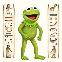 kermit as an ancient egyptian hieroglyph, colorized