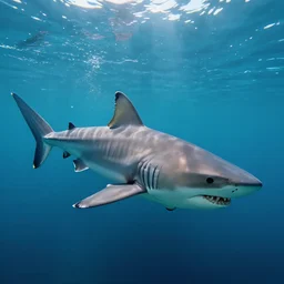 half man half shark swimming in ocean, highly detailed, trending on artstation