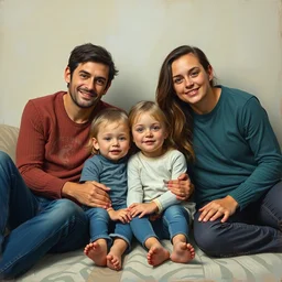 portrait of a family of 4 : 2 parents and 2 kids by mandy jurgens