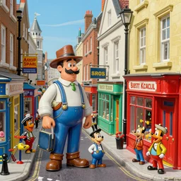 highly detailed closeup, portrait of a tin toy victorian london streets, hyper realistic, artstation, illustration, nicoletta ceccoli, mark ryden, lostfish, dan decarlo, bob clampett, max fleischer, digital paint, matte paint, vivid colors, detailed and intricate environment