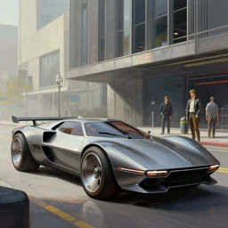 street scene, brutal architecture, retro futuristic concept cars with brutalist styling, low profile tires, detailed chrome trim, jodhpurs greg manchess painting by sargent and leyendecker, cyberpunk 2 0 7 7 concept intricate elegant illustration forza, by greg rutkowski by greg tocchini by james gilleard