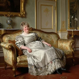 florence nightingale by augustus egg, opulent victorian room, smiling portly old victorian woman reclining on large sofa