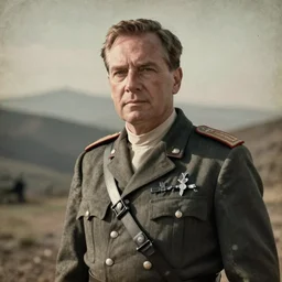 Civil War General Arnold Schwarzenegger, old photo faded, very shallow depth of field,