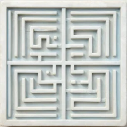 maze, thin lines, carved soapstone relief paneling white and pale blue