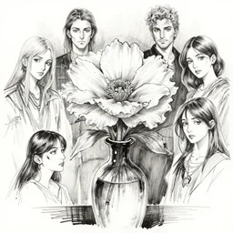 beautiful ink sketch, a close - up flower in vase, by ilya kuvshinov, wlop, krenz kushart, boris vallejo, ayami kojima and ayami kojima