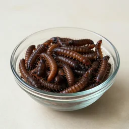 glass bowl full of giant maggots on a table