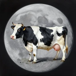 a cow on the moon, airbrush painting
