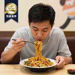 A guy eating yakisoba in a restaurant, photo taken by Walter Firmo, award winning photo