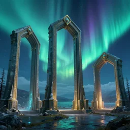 a very detailed concept art of fantasy gates to aurora borealis, trending on artstation, digital art, 4 k, hyper realistic, octane render, sharp focus