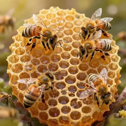 honeycomb. honey. bees dance on them. fantasy.